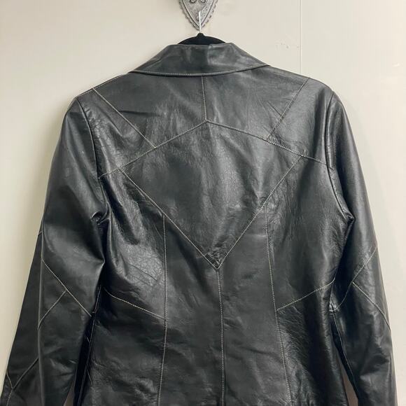 Wilson’s Leather M leather jacket patchwork tan stitching button collar blazer - Picture 6 of 7